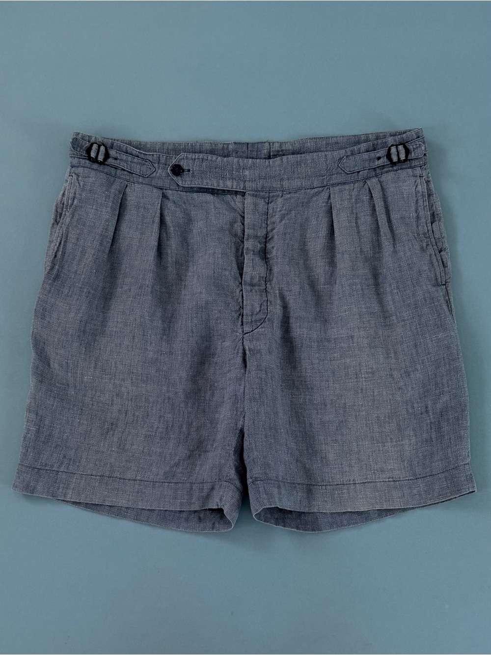 Ralph Lauren Purple Label Gurkha Blue Chambray Shorts Made In Italy